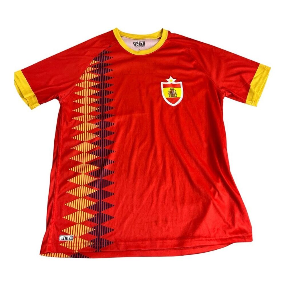Large Men Red Spain Soccer Short Sleeve Gold Trim Jersey 2018 Xcelsiusactive